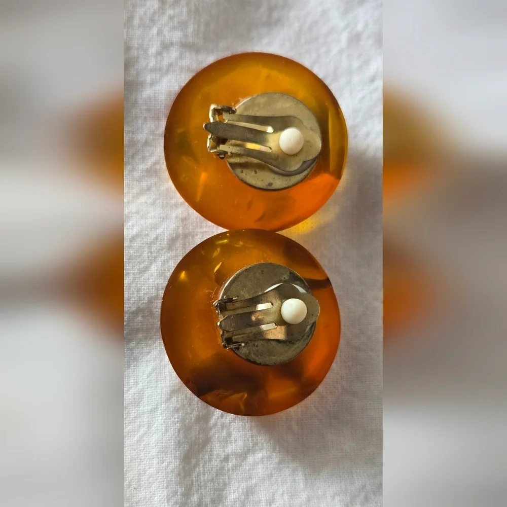 Vtg Amber Clip Ons Earrings